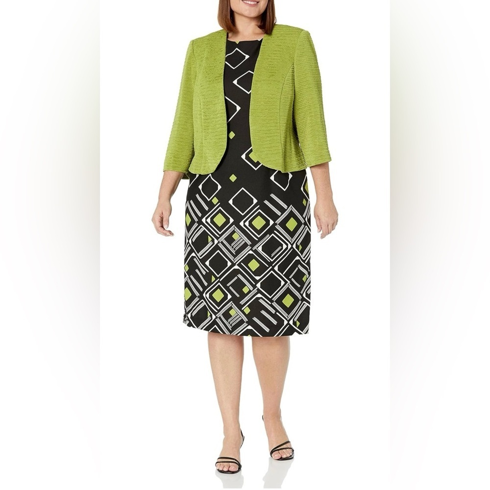 Maya Brooke Women's Plus Size 2 Piece Diamond Printed Jacket Dress 12 Plus Kiwi
